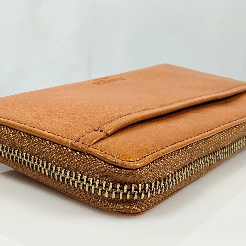 Margot New York Wallet Wrist Clutch Red Brown Leather Zipper